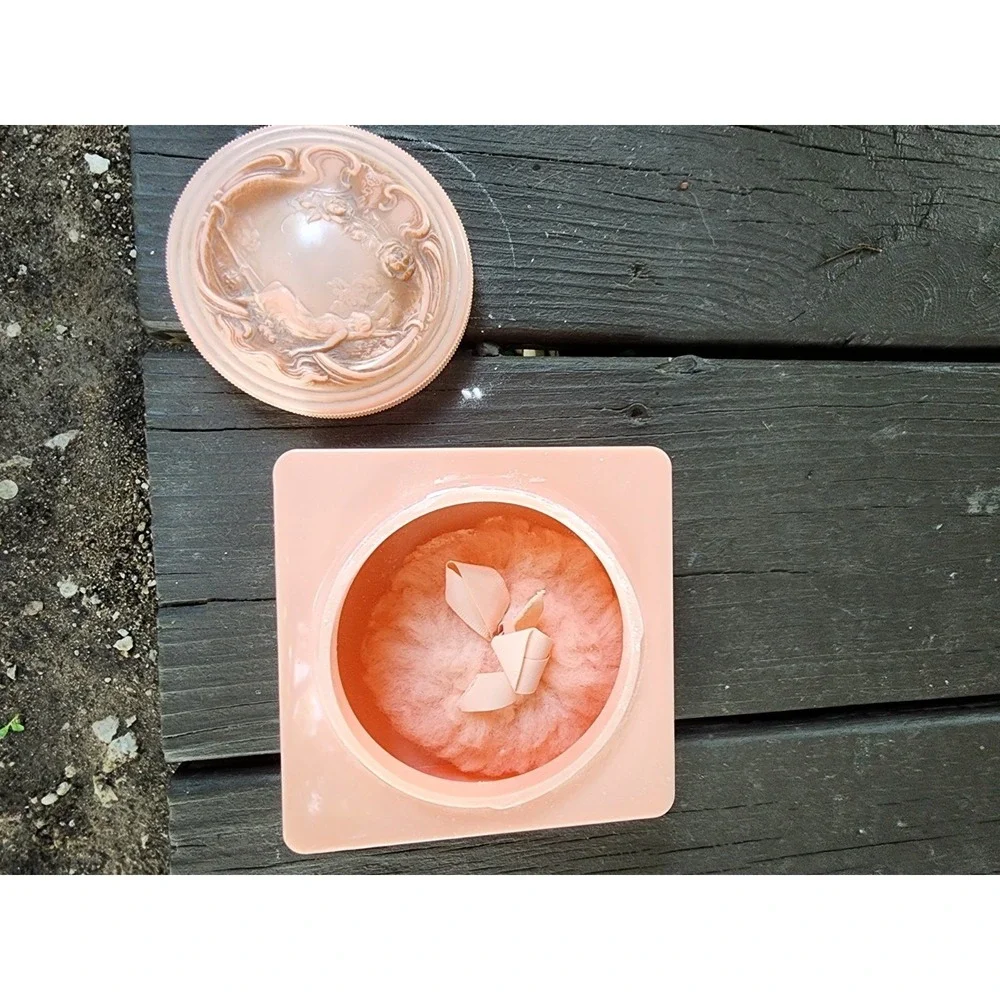 Vintage Evyan Art Nouveau White Shoulders Pink Dusting Powder Box & Poof
